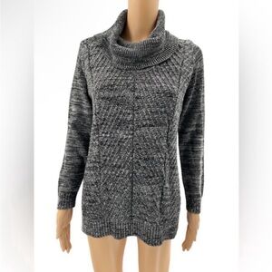 Calvin Klein Long Sleeve Cowl Neck Black/White Marled Sweater Size M